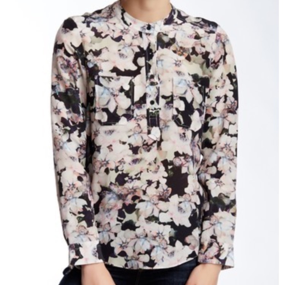 Frost Floral Double Pocket Silk Blouse